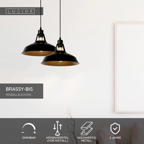 Lucide BRASSY-BIS - Pendelleuchten - Ø 31 cm - 1xE27 - Schwarz - USP